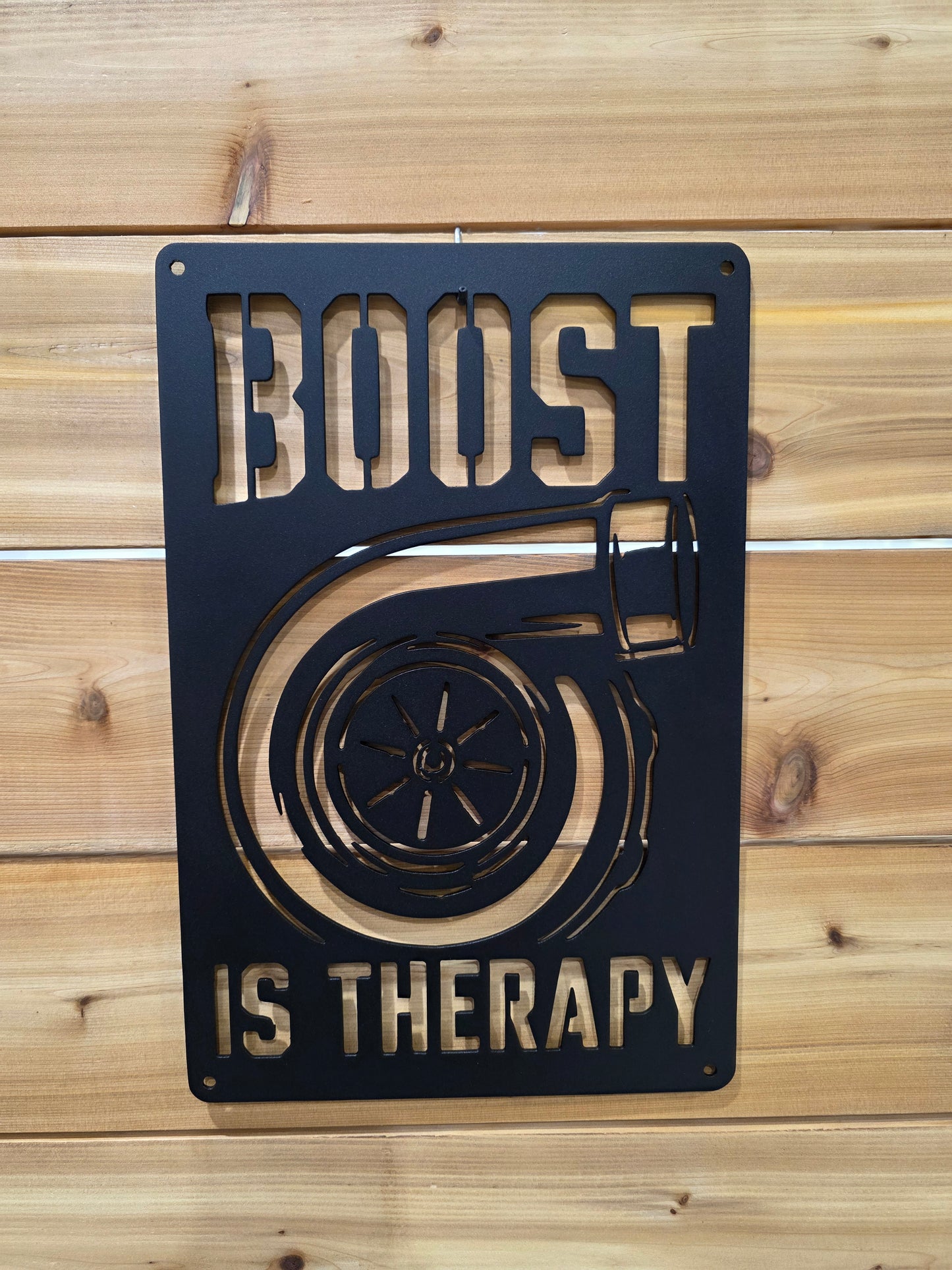 Boost Is Therapy Turbo Metal Sign | Powder Coated Steel Wall Art