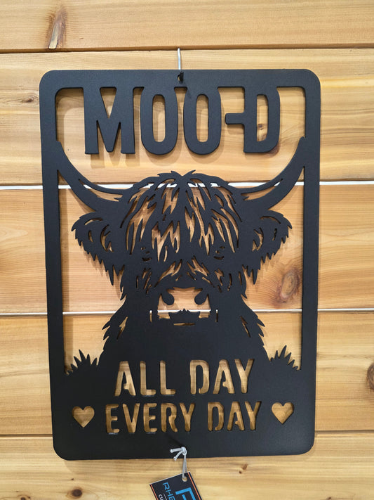 Moo'd All Day Highland Cow Metal Wall Art