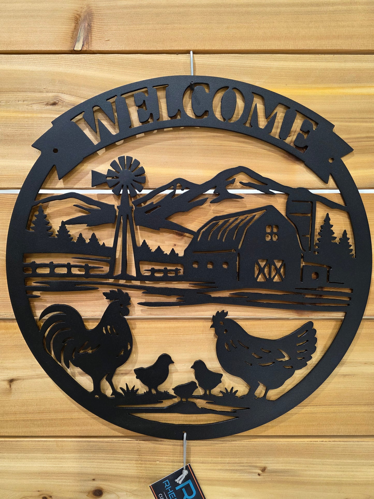 Metal Chicken Welcome Sign