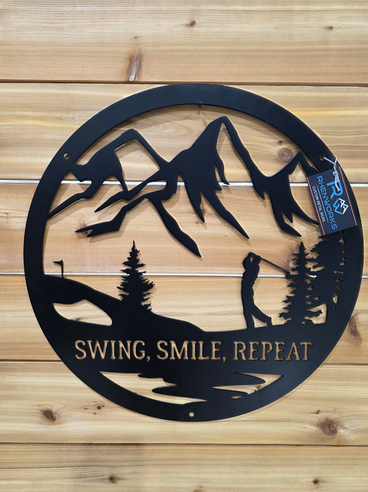 Swing, Smile, Repeat Golf Metal Wall Art